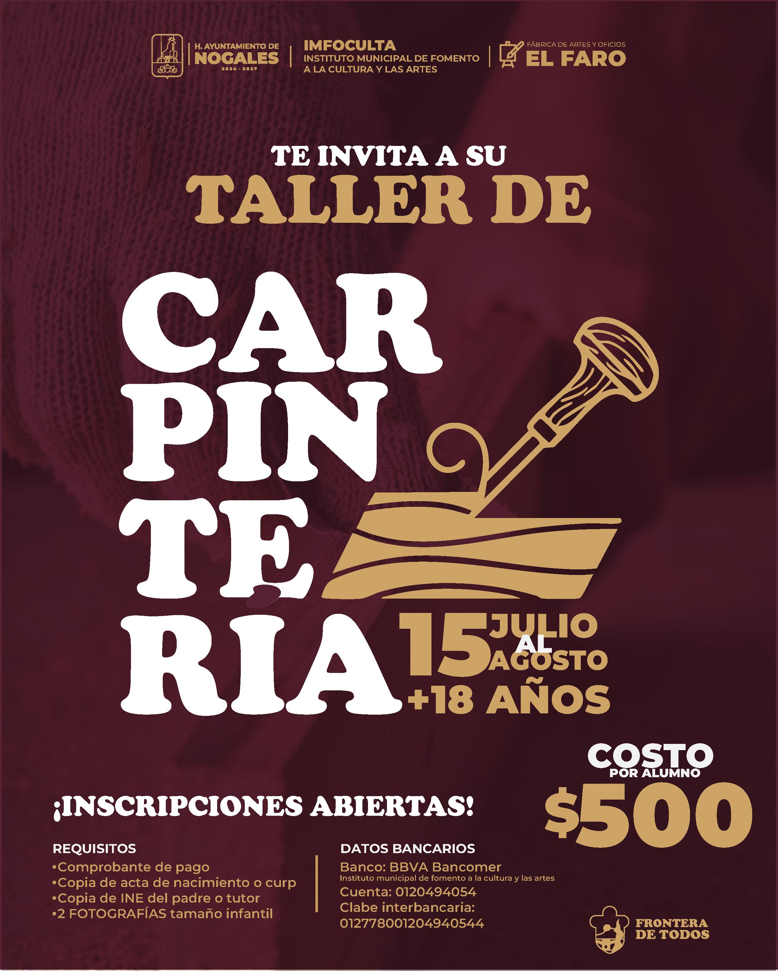 Abren las inscripciones para el Taller de Carpintería en Nogales